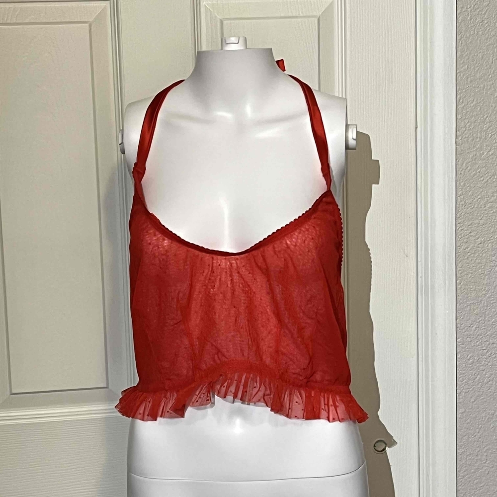 Savage X Fenty Womens Red Lace Up Corset Bustier Lingerie Rihanna Halter Top